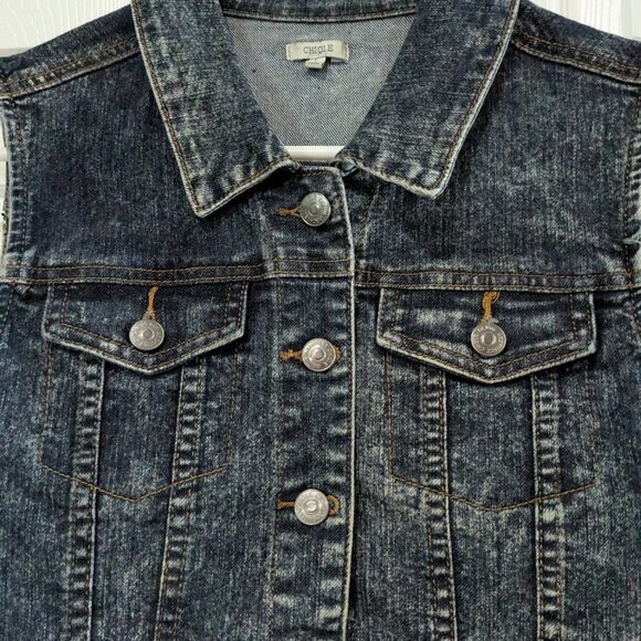 Chiqle Denim Architect Girls Dark Wash Denim Vest White Lace Back Large - Picture 4 of 14